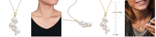 Macy's Cultured Freshwater Baroque Pearl (8-9-1/2mm) & Diamond (1/6 ct. t.w.) Cluster 17" Pendant Necklace in 14k Gold